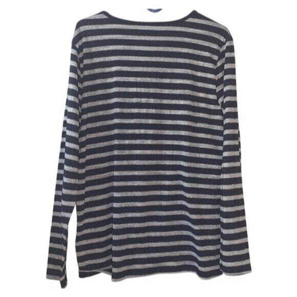 Faded Glory Womens Striped Long Sleeve V-Neck Top XXL/2X Metallic Navy & Silver - Picture 5 of 7